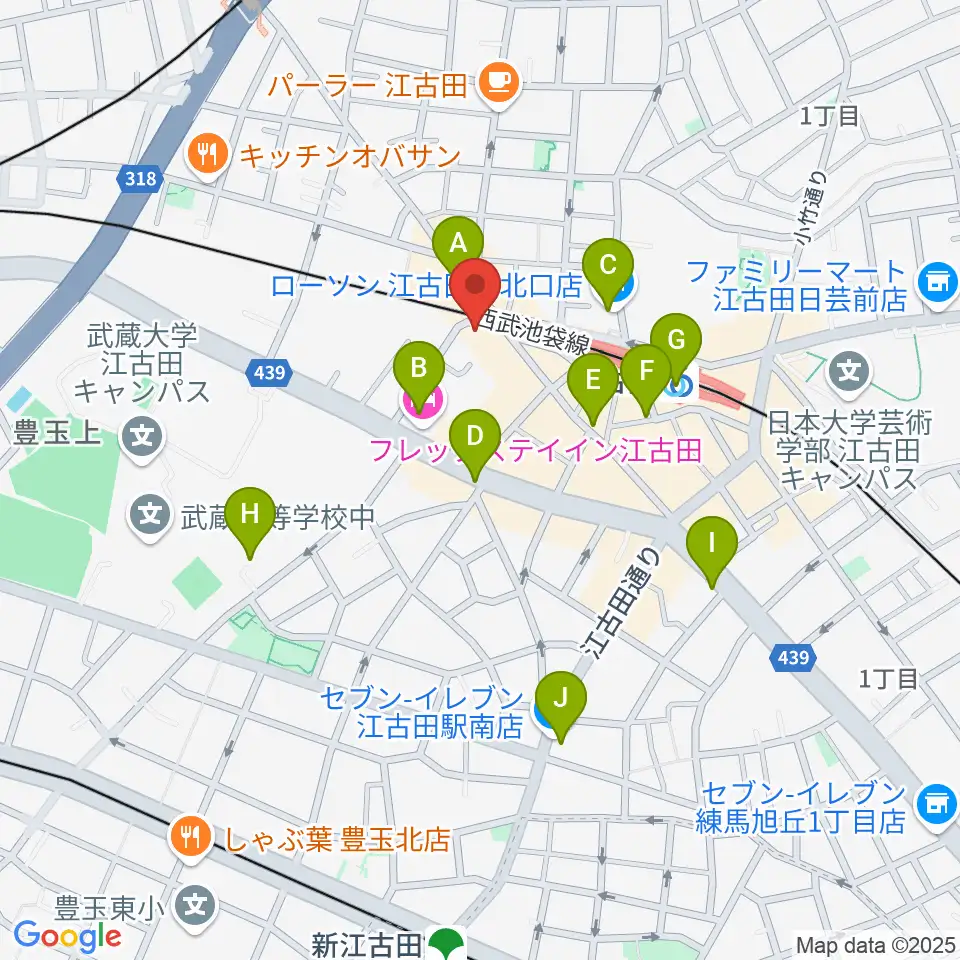 エークラスミュージック 江古田センター周辺のコンビニエンスストア一覧地図