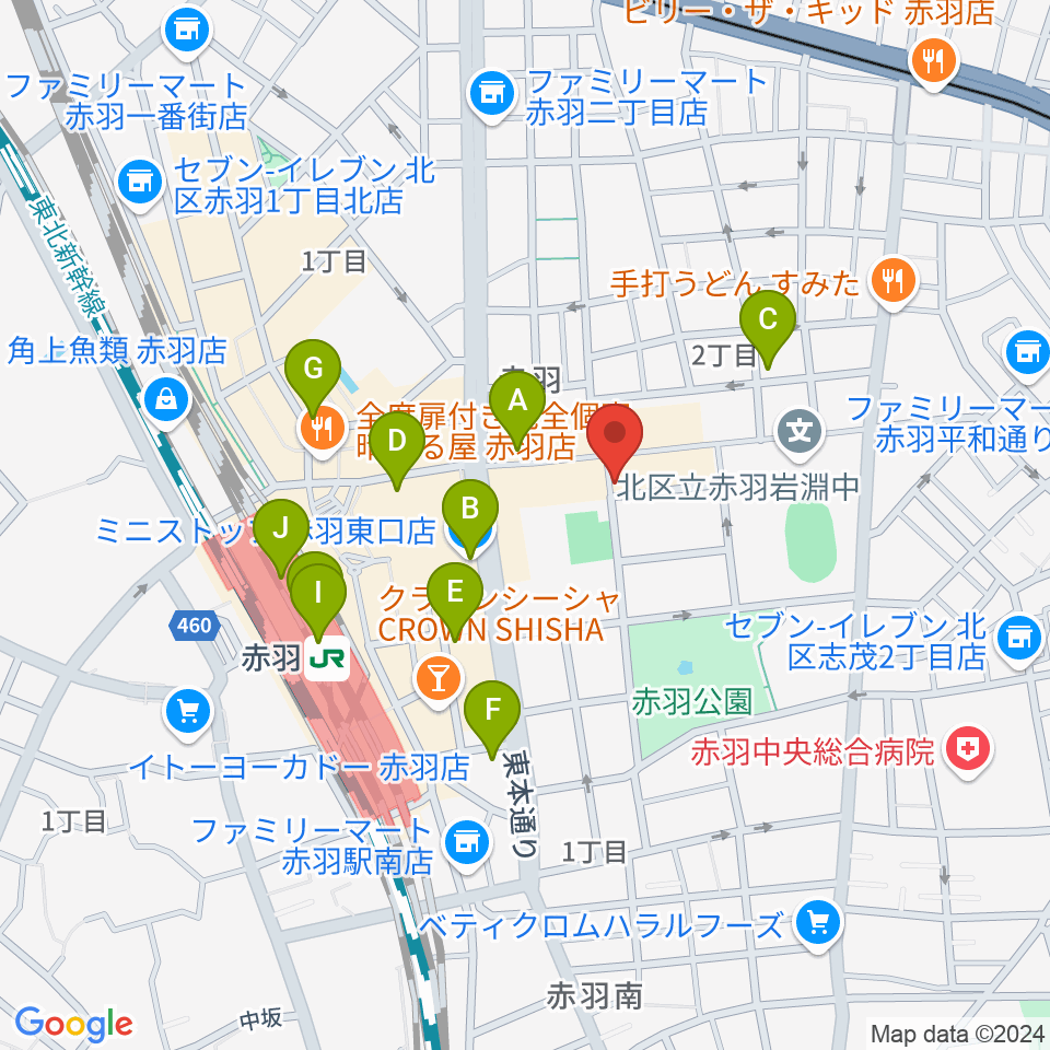 エークラスミュージック赤羽センター周辺のコンビニエンスストア一覧地図