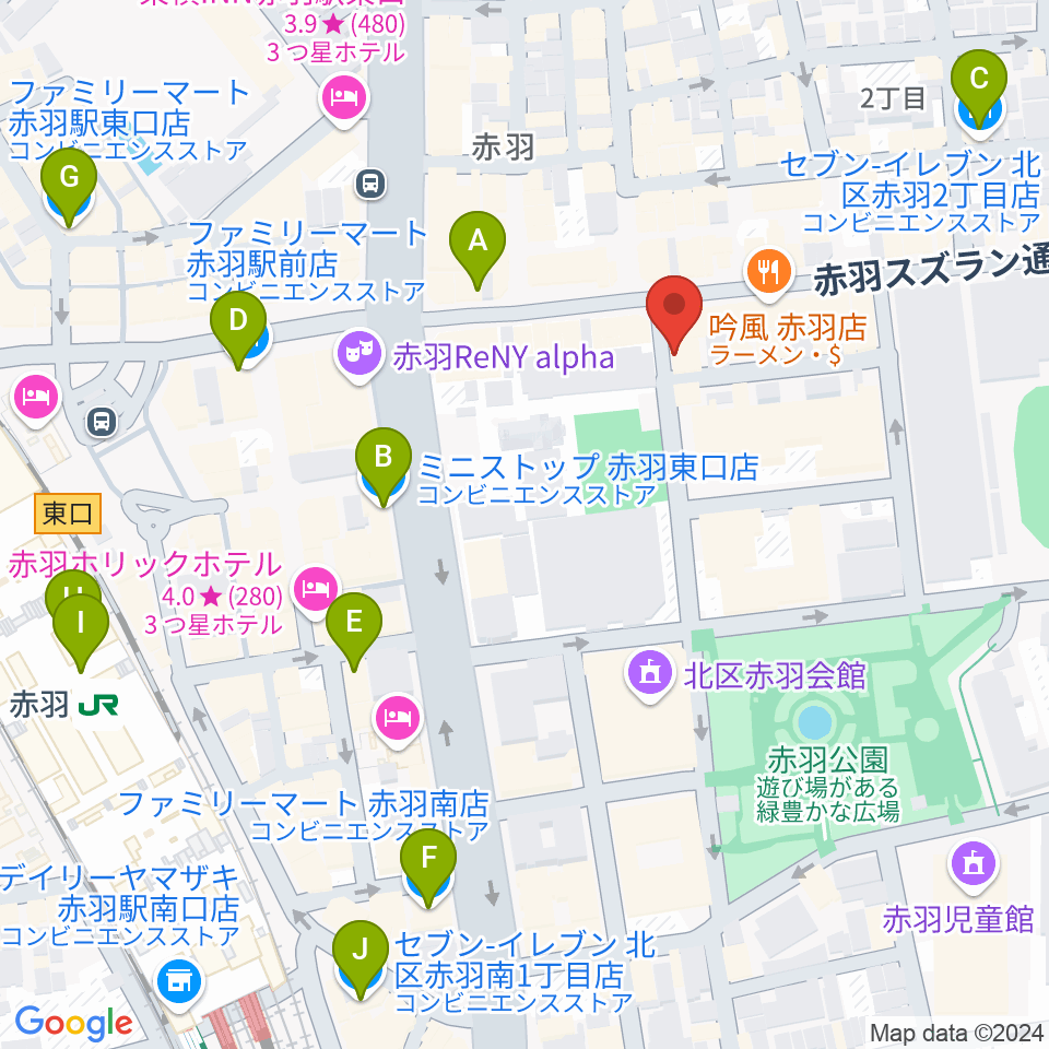 エークラスミュージック赤羽センター周辺のコンビニエンスストア一覧地図