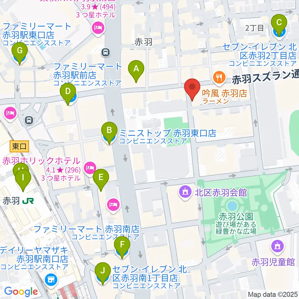 エークラスミュージック赤羽センター周辺のコンビニエンスストア一覧地図