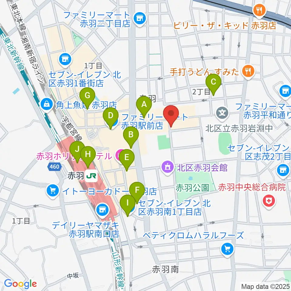 エークラスミュージック赤羽センター周辺のコンビニエンスストア一覧地図