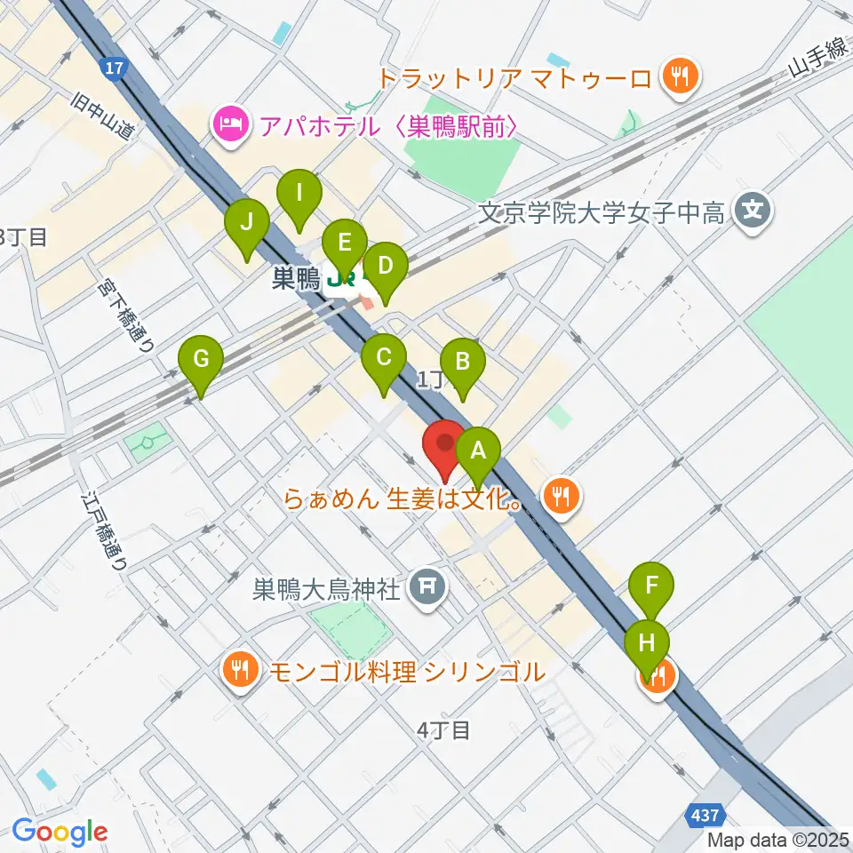 エークラスミュージック 巣鴨センター周辺のコンビニエンスストア一覧地図