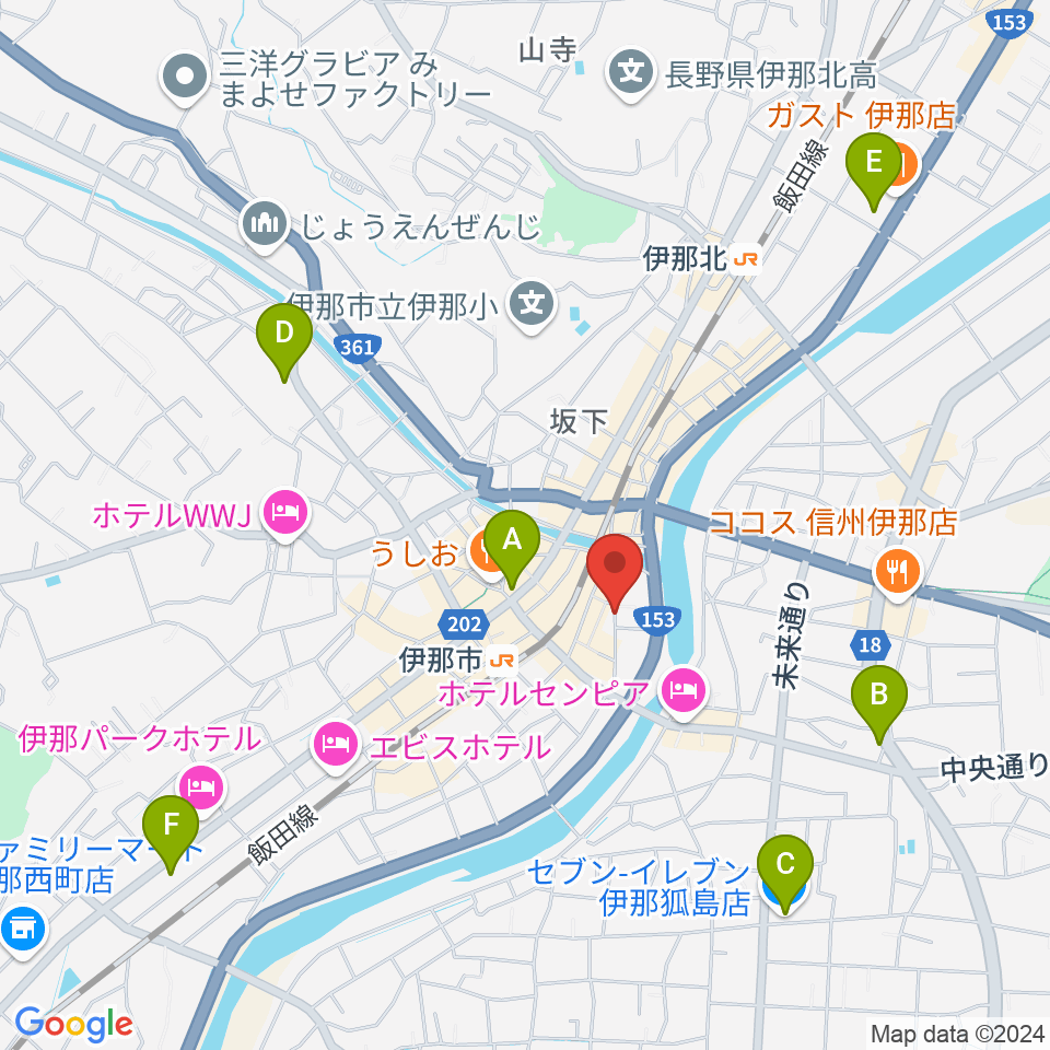 伊那楽器 音楽教室周辺のコンビニエンスストア一覧地図