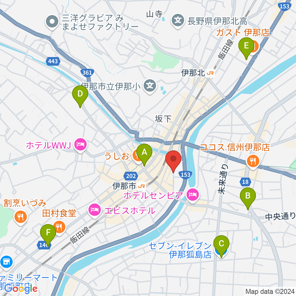 伊那楽器 音楽教室周辺のコンビニエンスストア一覧地図