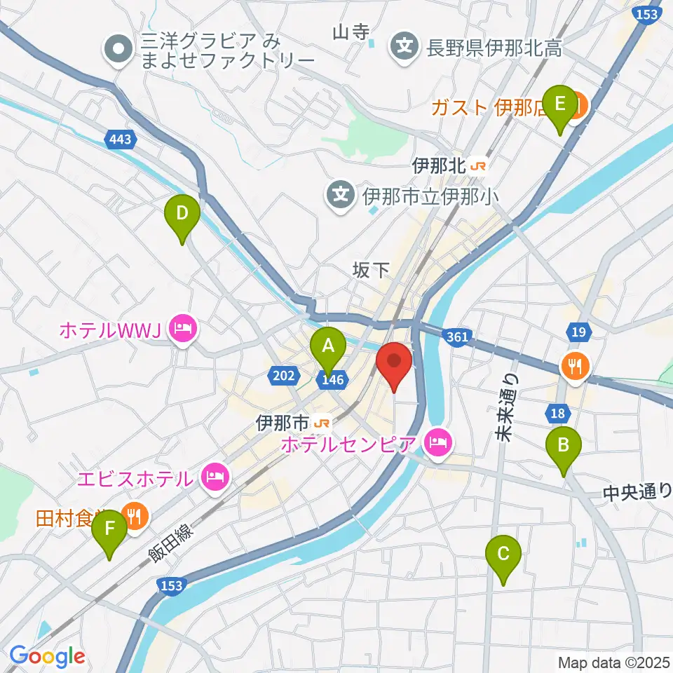 伊那楽器 音楽教室周辺のコンビニエンスストア一覧地図