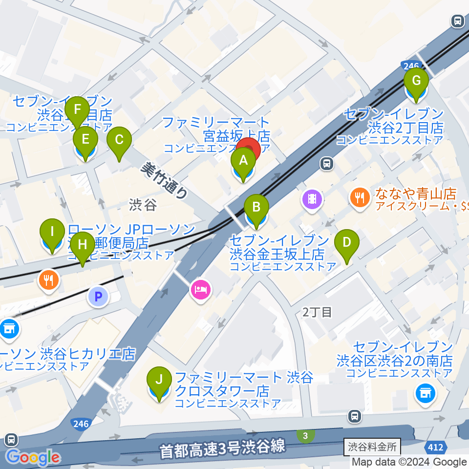 音楽教室ルフォスタ周辺のコンビニエンスストア一覧地図