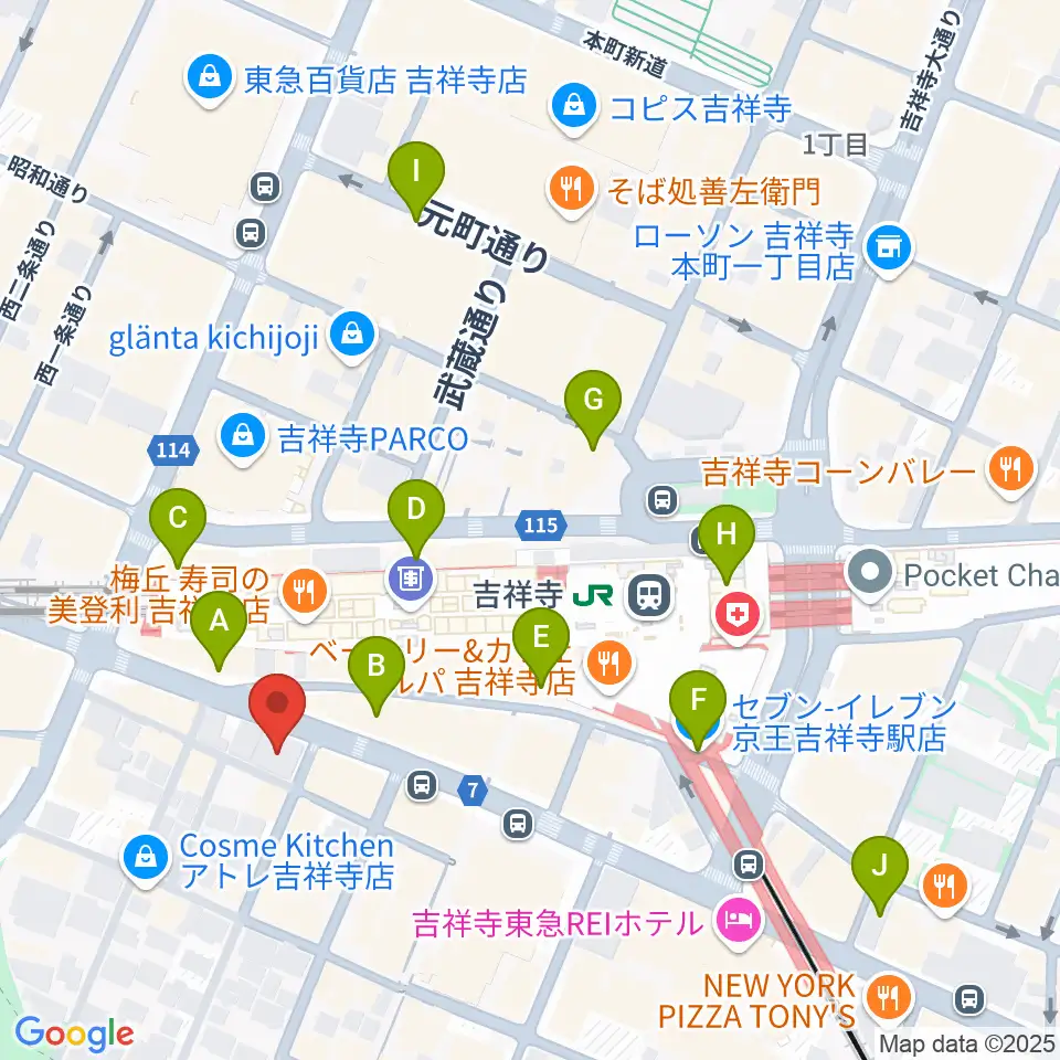宮地楽器MUSICJOY吉祥寺周辺のコンビニエンスストア一覧地図