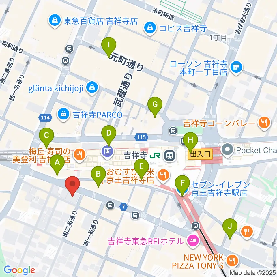 宮地楽器MUSICJOY吉祥寺周辺のコンビニエンスストア一覧地図