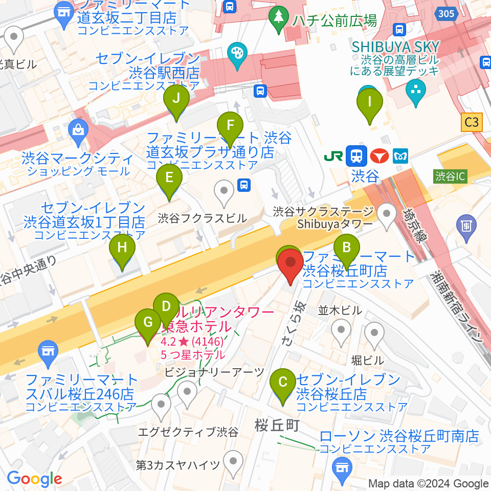 宮地楽器 MUSICJOY渋谷周辺のコンビニエンスストア一覧地図