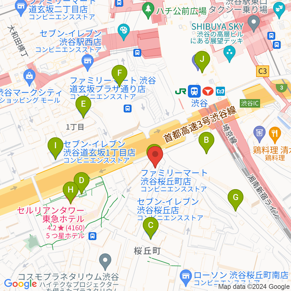 宮地楽器 MUSICJOY渋谷周辺のコンビニエンスストア一覧地図