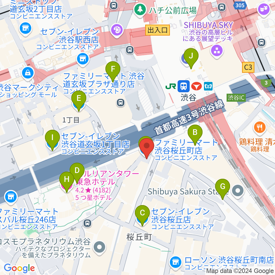 宮地楽器 MUSICJOY渋谷周辺のコンビニエンスストア一覧地図