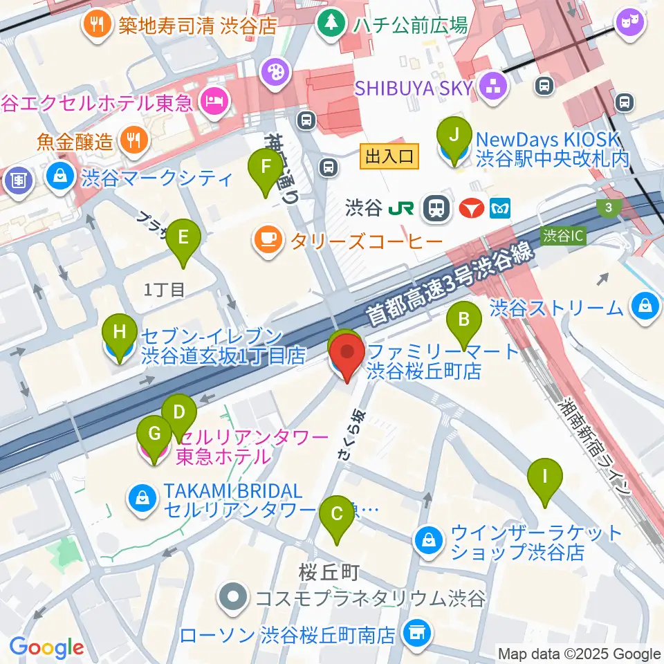 宮地楽器 MUSICJOY渋谷周辺のコンビニエンスストア一覧地図