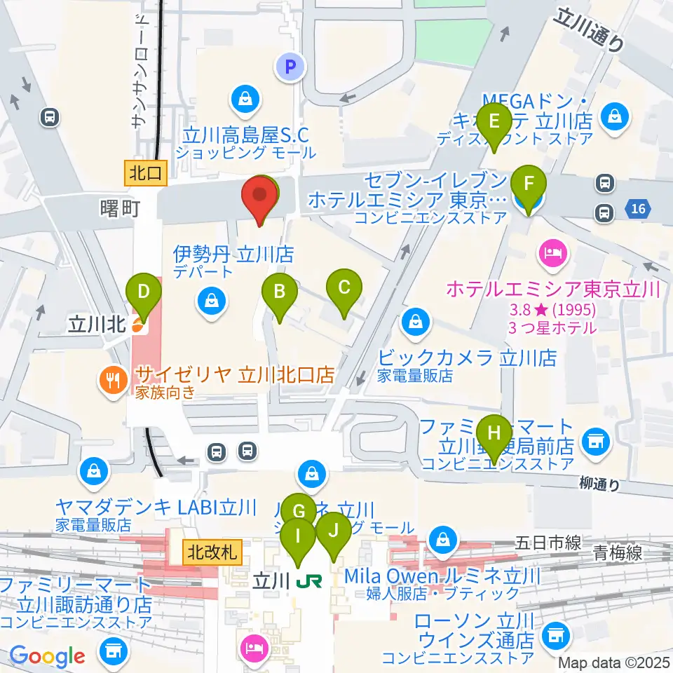 宮地楽器 MUSICJOY立川北周辺のコンビニエンスストア一覧地図