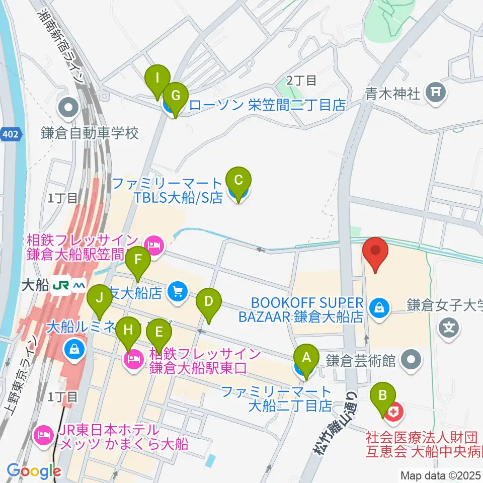 ヨークカルチャーセンター大船周辺のコンビニエンスストア一覧地図