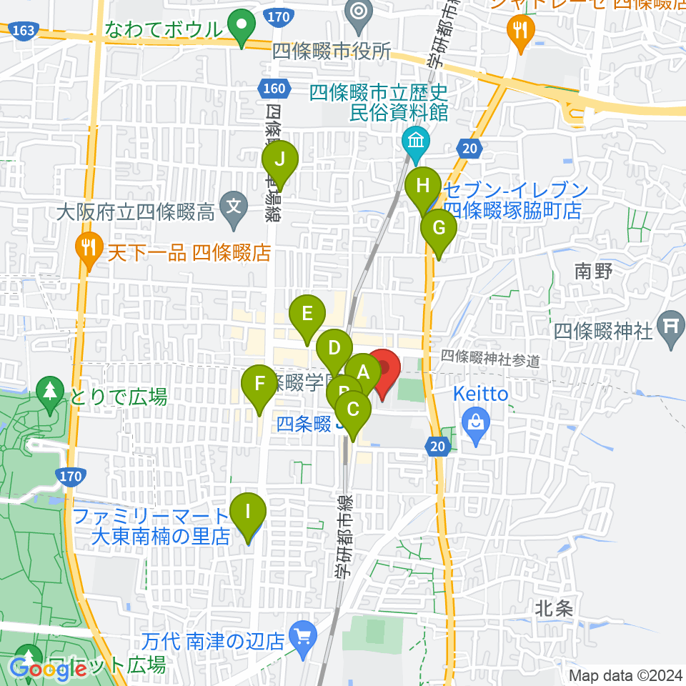 四條畷学園音楽教室周辺のコンビニエンスストア一覧地図