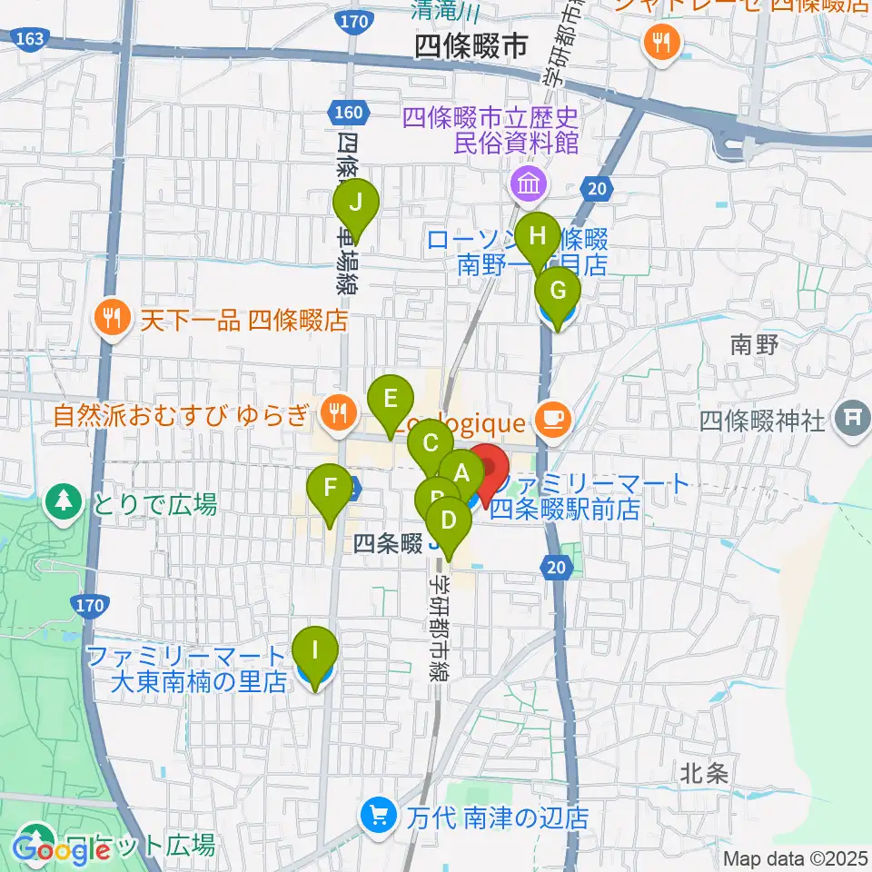 四條畷学園音楽教室周辺のコンビニエンスストア一覧地図