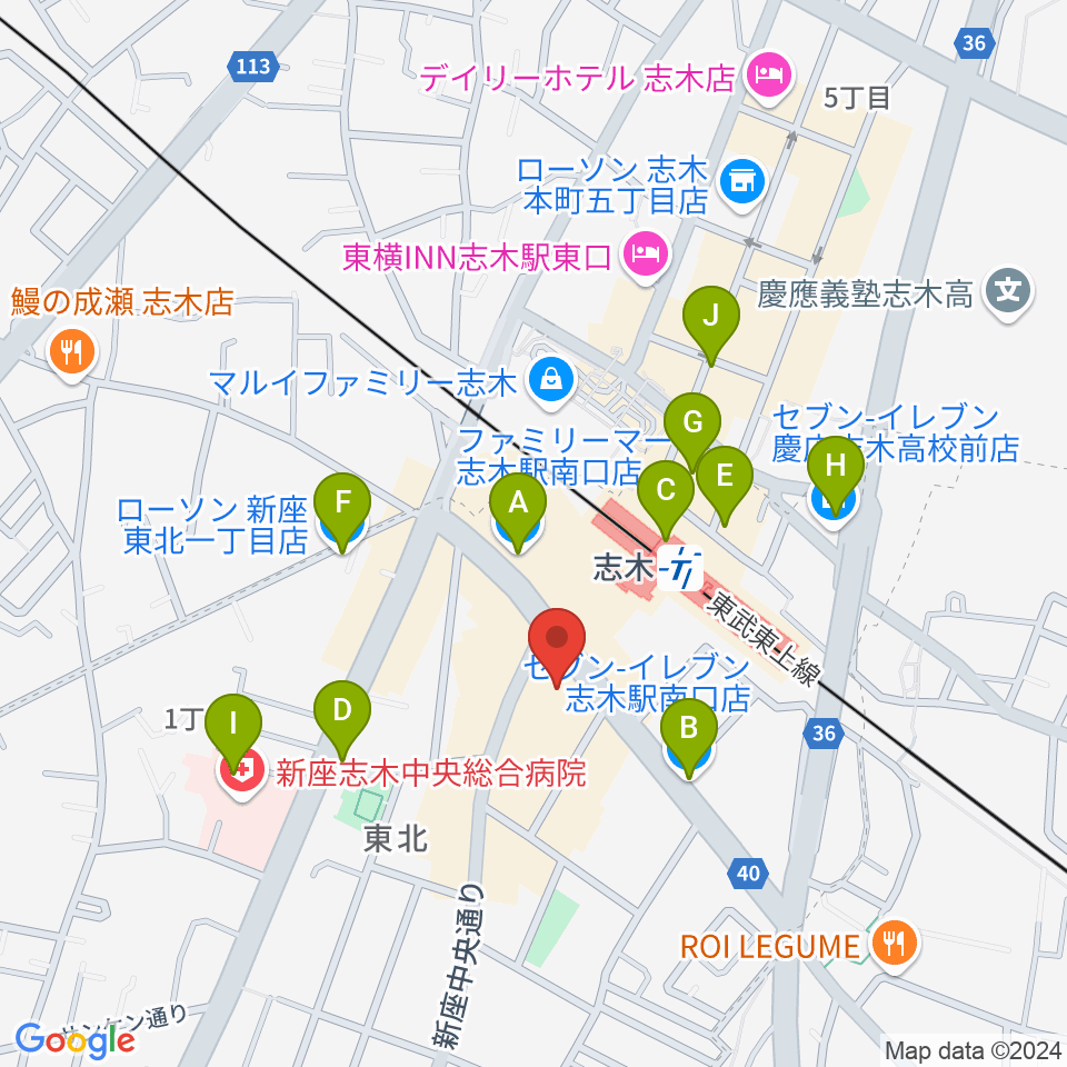 志木駅前 森音楽教室周辺のコンビニエンスストア一覧地図