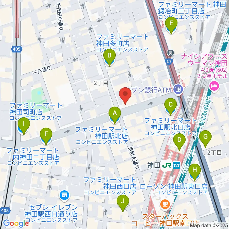 神田音楽学校周辺のコンビニエンスストア一覧地図