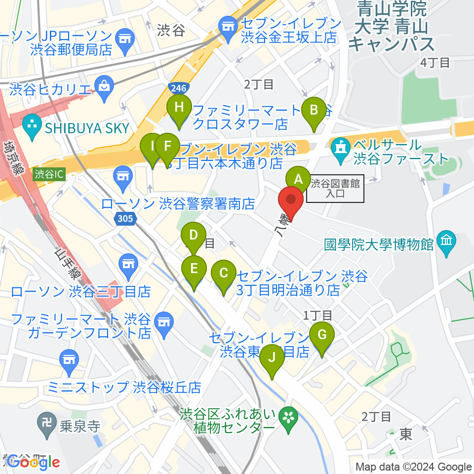 川上楽器 渋谷センター周辺のコンビニエンスストア一覧地図