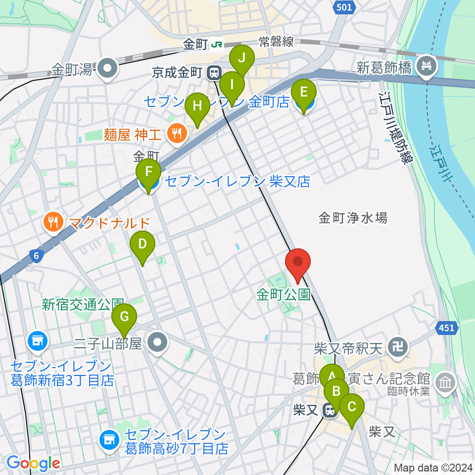 田中音楽教室 金町公園前周辺のコンビニエンスストア一覧地図