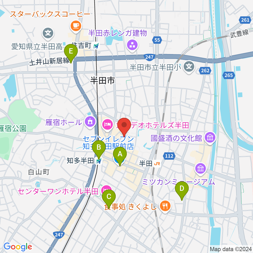 マツイシ楽器 半田ミュージックセンター周辺のコンビニエンスストア一覧地図