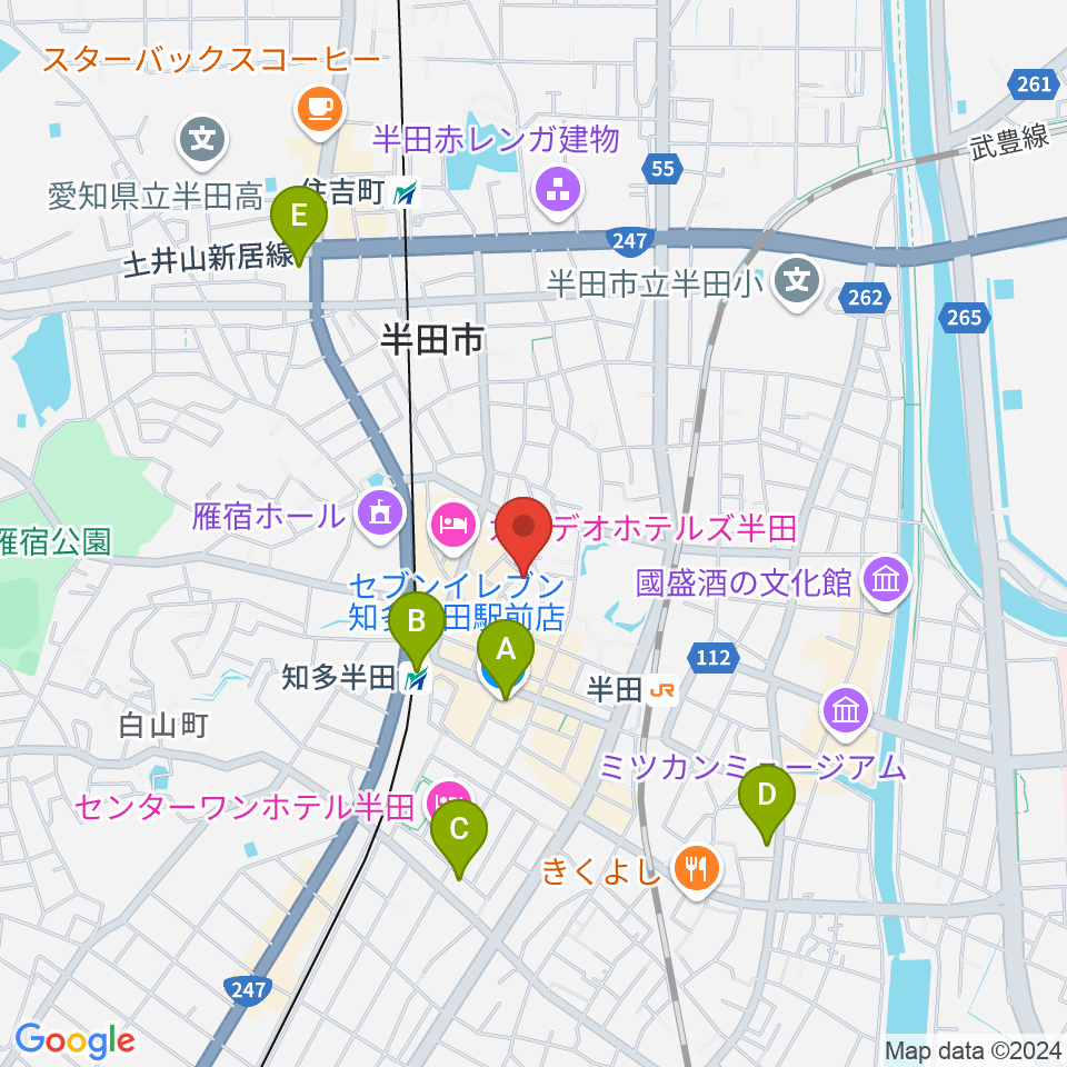 マツイシ楽器 半田ミュージックセンター周辺のコンビニエンスストア一覧地図