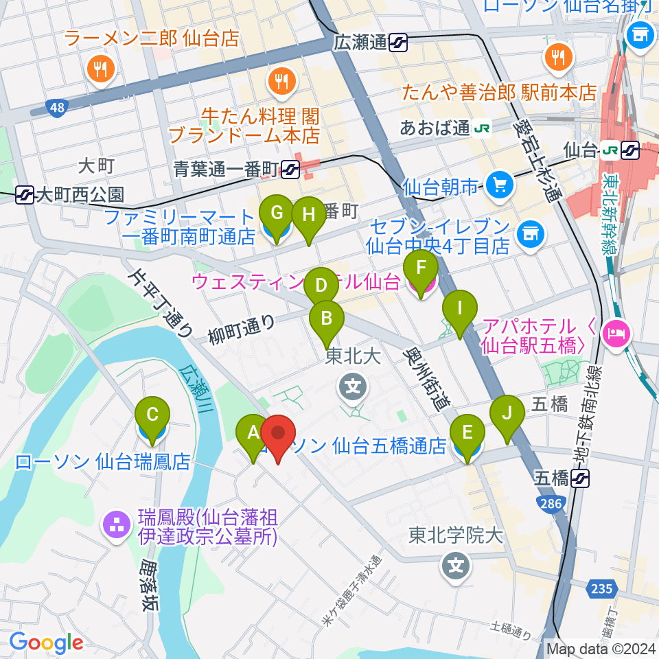 仙台ギター教室 米ヶ袋教室周辺のコンビニエンスストア一覧地図