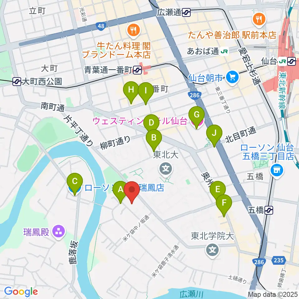 仙台ギター教室 米ヶ袋教室周辺のコンビニエンスストア一覧地図