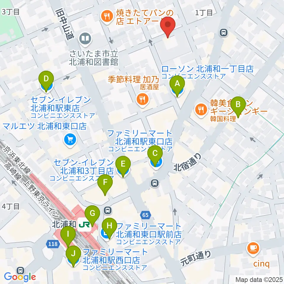 シバタ音楽教室周辺のコンビニエンスストア一覧地図