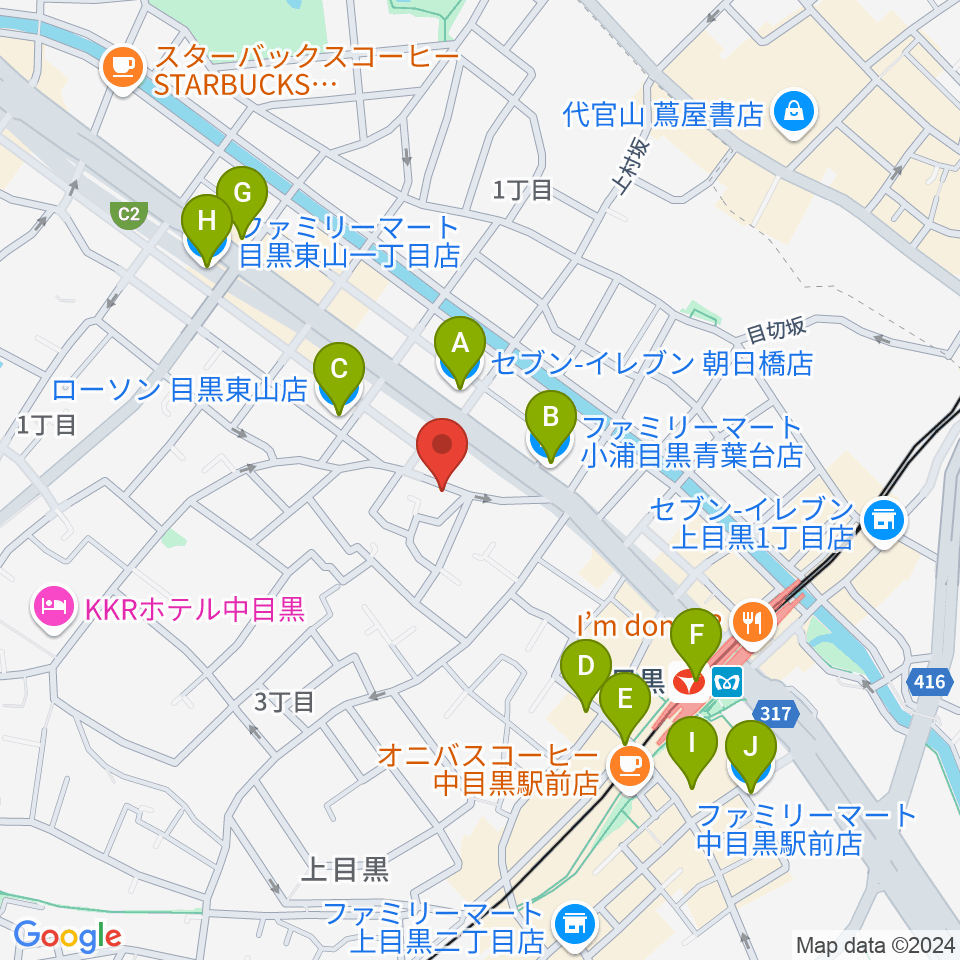 TWO-FIVEギタースクール周辺のコンビニエンスストア一覧地図