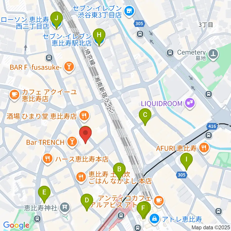 恵比寿ガウディボーカルスクール周辺のコンビニエンスストア一覧地図