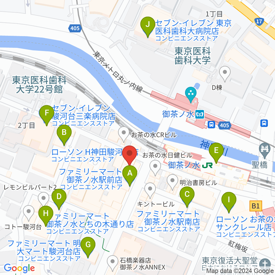 ESPギタークラフトアカデミー東京校周辺のコンビニエンスストア一覧地図