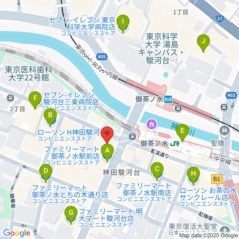 ESPギタークラフトアカデミー東京校周辺のコンビニエンスストア一覧地図