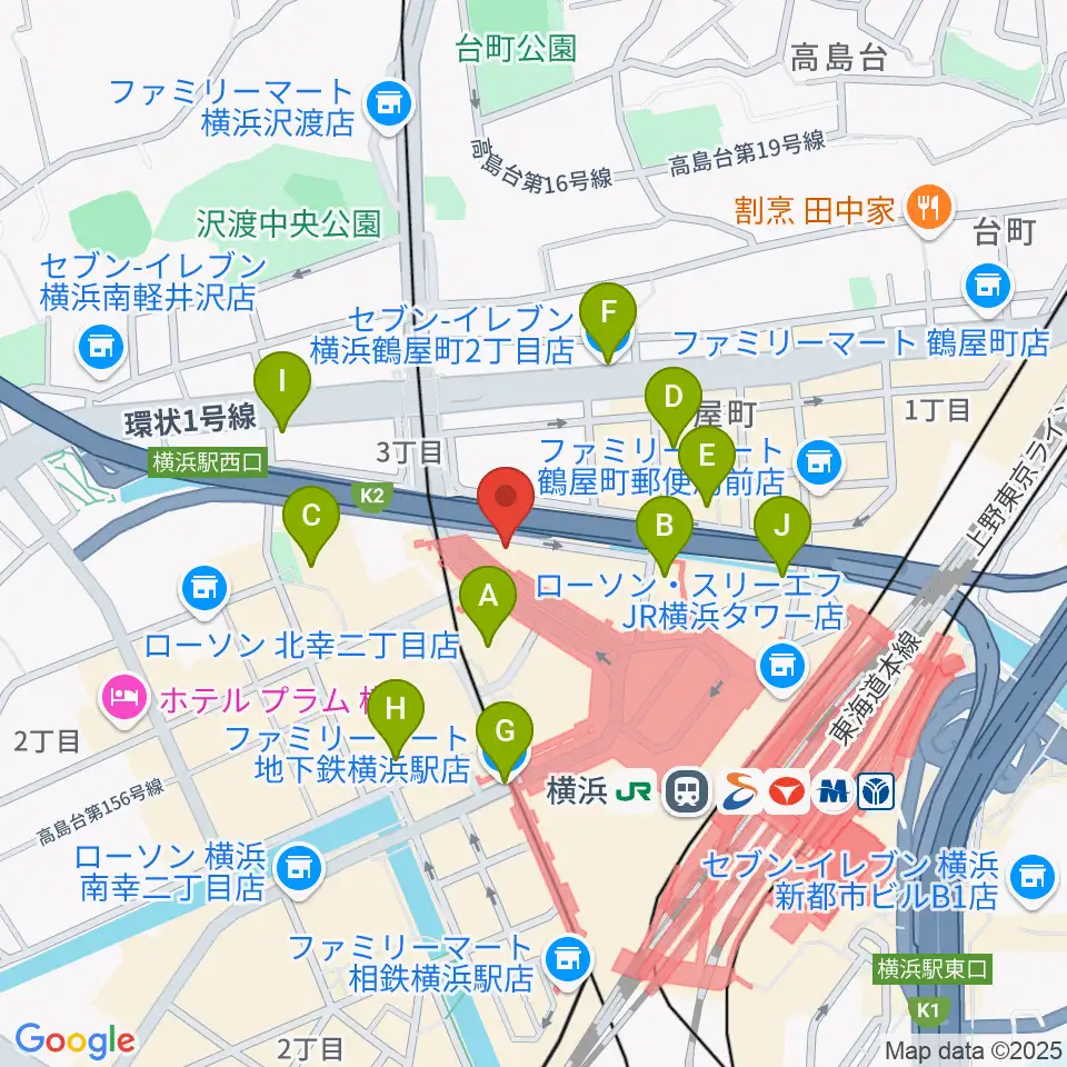 横浜音楽院周辺のコンビニエンスストア一覧地図