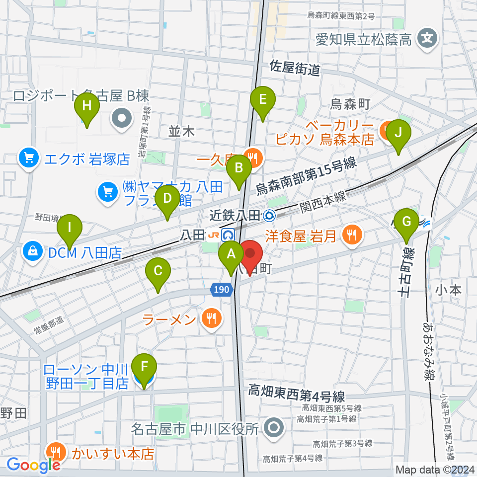 矢木楽器 八田センター周辺のコンビニエンスストア一覧地図