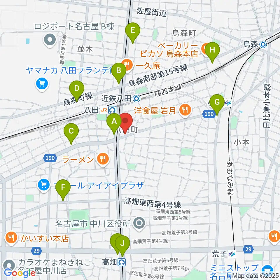 矢木楽器 八田センター周辺のコンビニエンスストア一覧地図