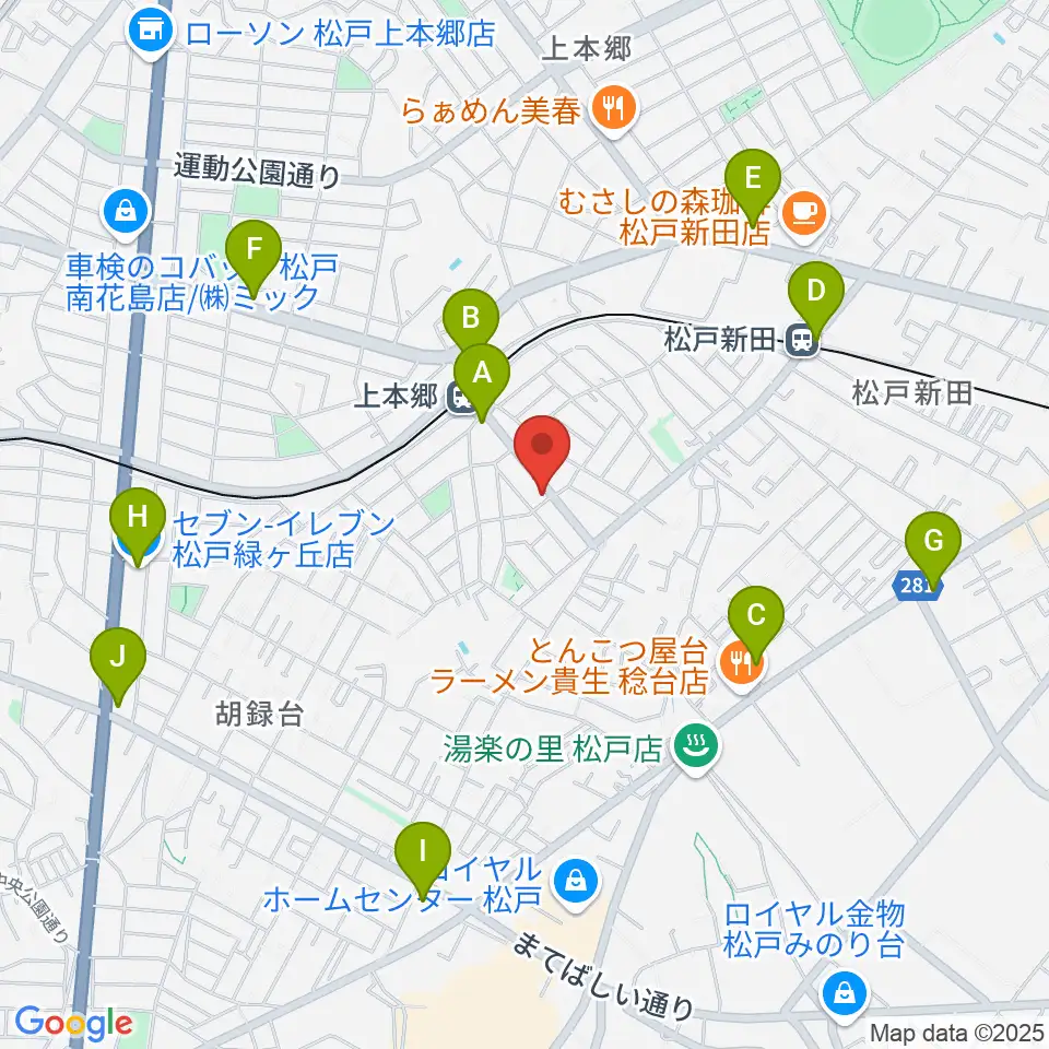 松戸学院周辺のコンビニエンスストア一覧地図