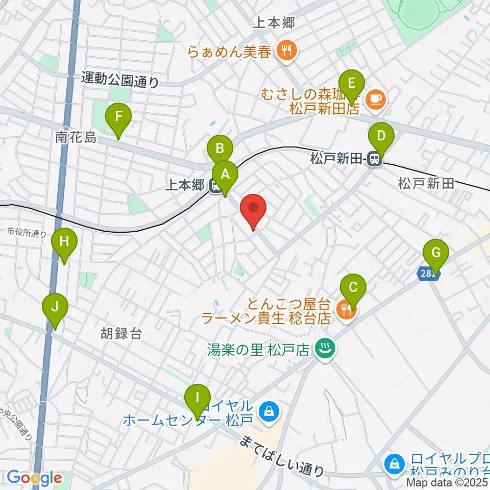 松戸学院周辺のコンビニエンスストア一覧地図