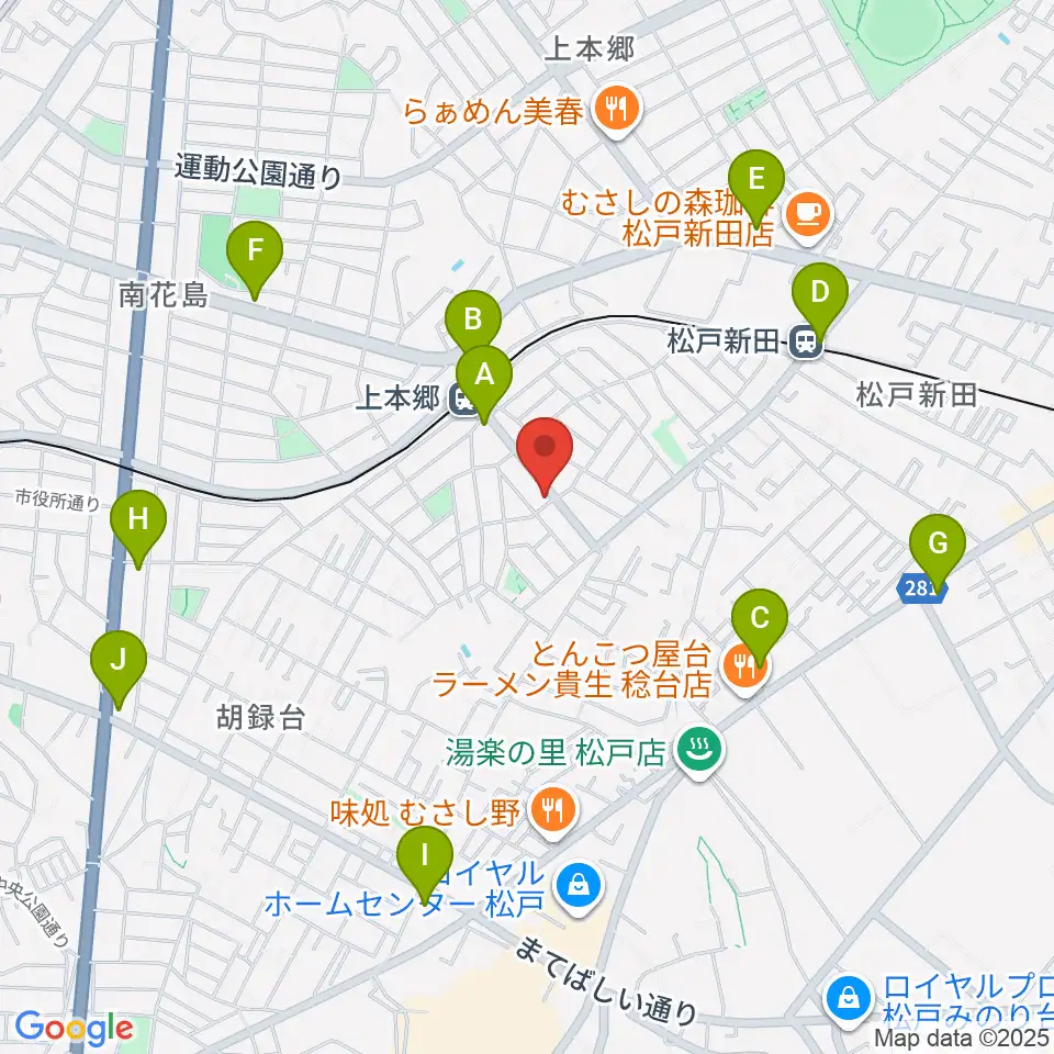 松戸学院周辺のコンビニエンスストア一覧地図