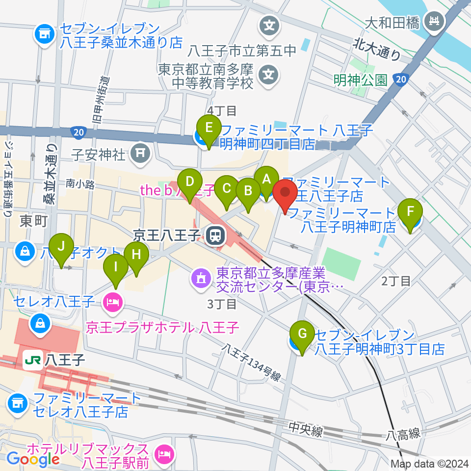 八王子音楽院本部周辺のコンビニエンスストア一覧地図