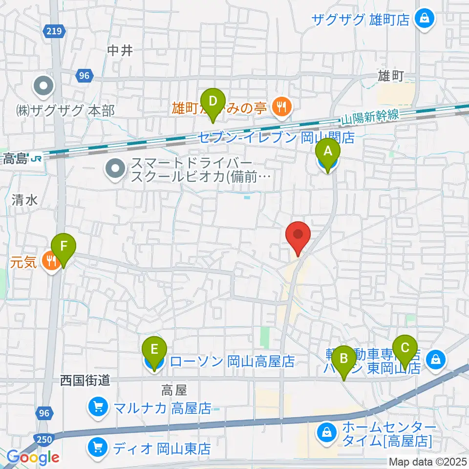 山陽こだま楽器 東岡山店周辺のコンビニエンスストア一覧地図