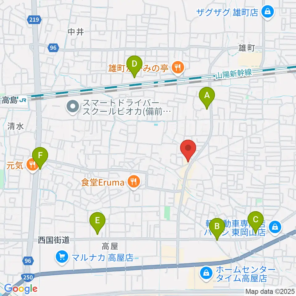 山陽こだま楽器 東岡山店周辺のコンビニエンスストア一覧地図