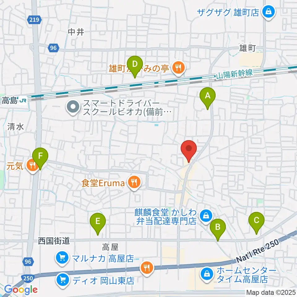 山陽こだま楽器 東岡山店周辺のコンビニエンスストア一覧地図