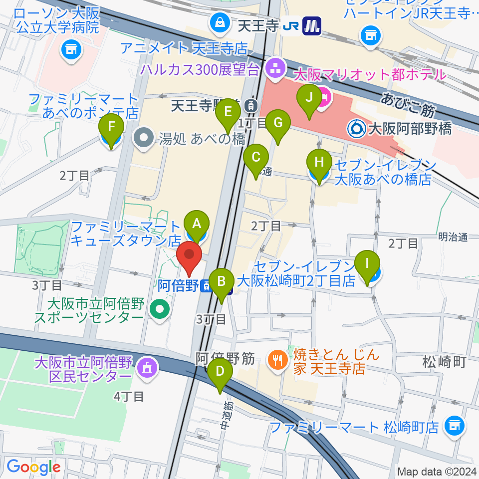 あべぷらんカルチャーわのわ周辺のコンビニエンスストア一覧地図