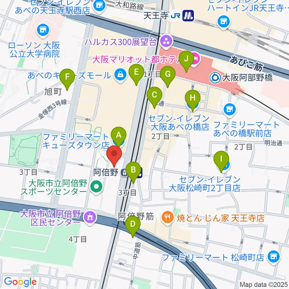 あべぷらんカルチャーわのわ周辺のコンビニエンスストア一覧地図