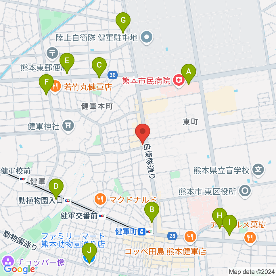 有明楽器 健軍本店周辺のコンビニエンスストア一覧地図