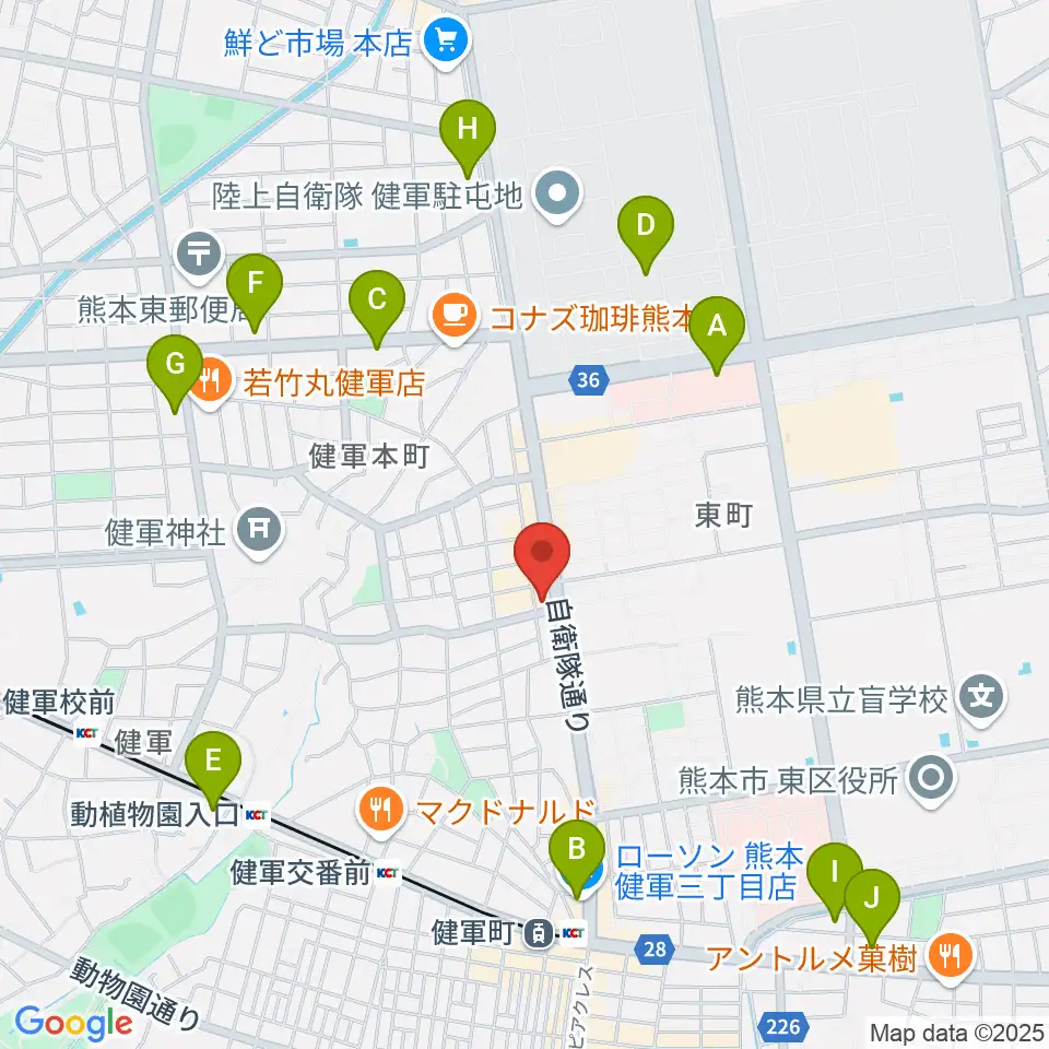 有明楽器 健軍本店周辺のコンビニエンスストア一覧地図