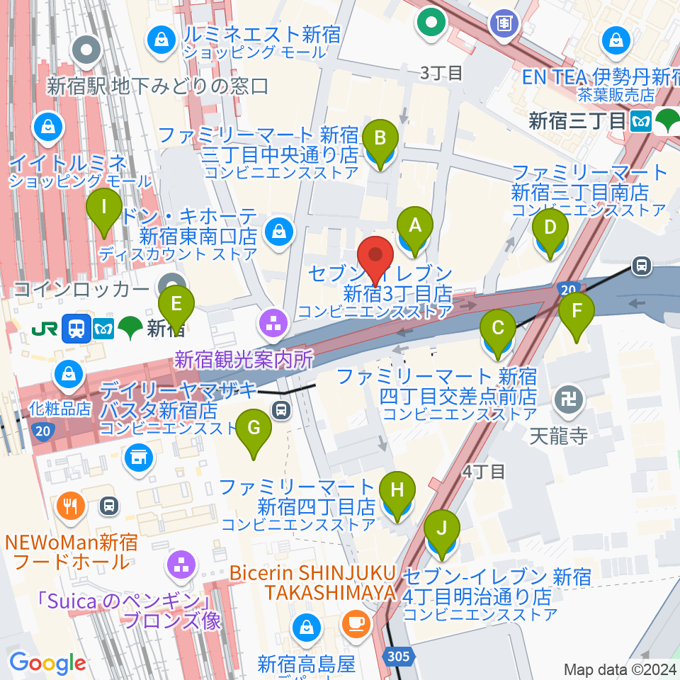 ミュージックスクールウッド新宿校周辺のコンビニエンスストア一覧地図