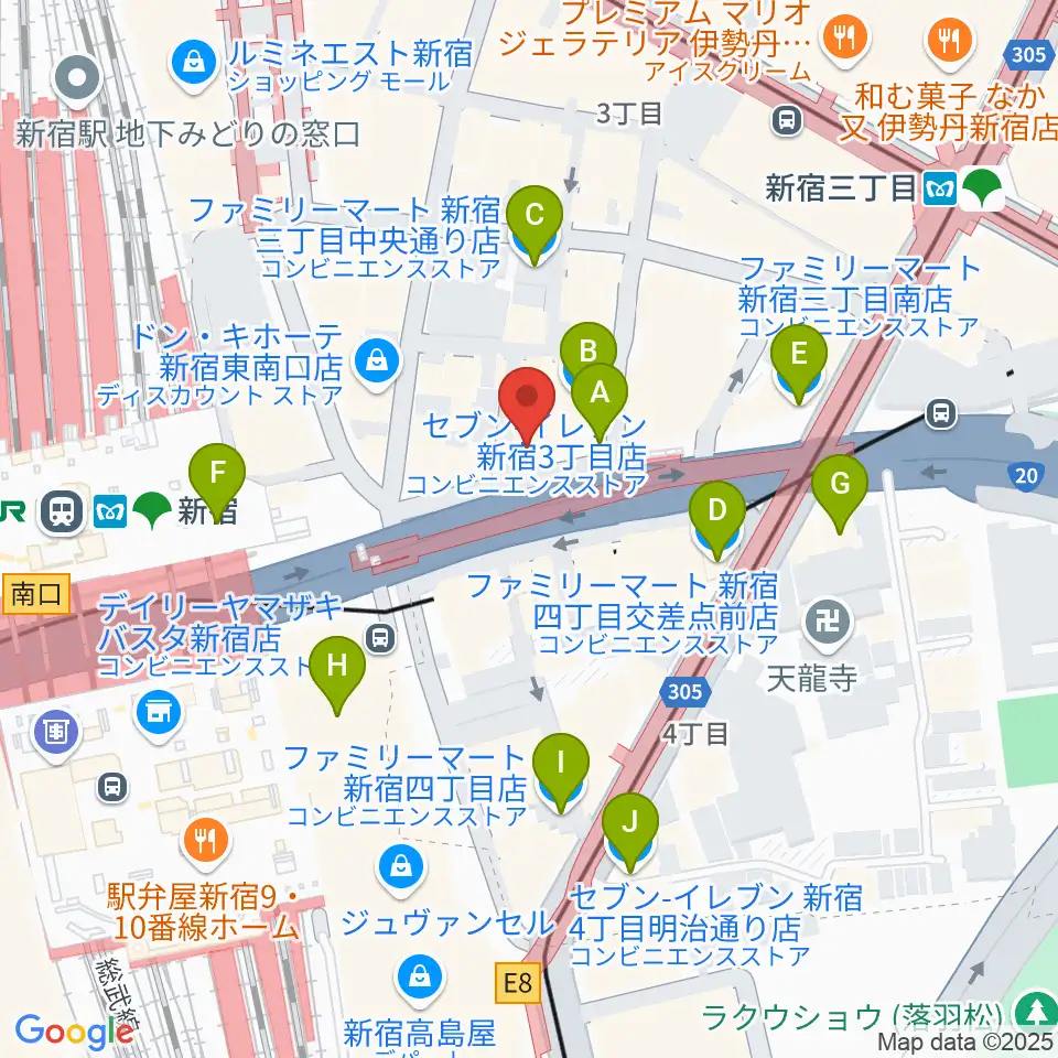 ミュージックスクールウッド新宿校周辺のコンビニエンスストア一覧地図