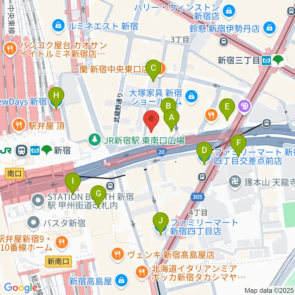 ミュージックスクールウッド新宿校周辺のコンビニエンスストア一覧地図